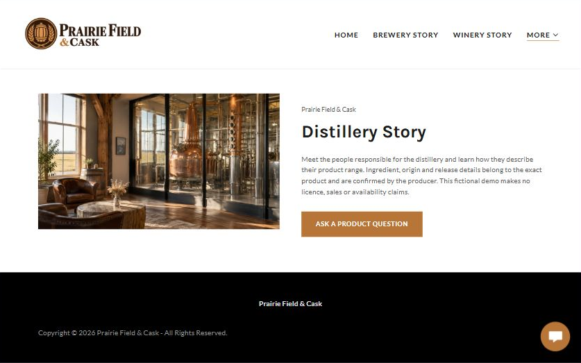 Captured first-screen Distillery Story example