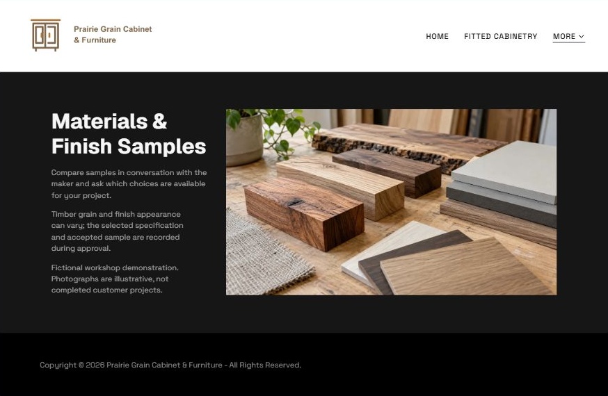 Captured first-screen Materials & Finish example