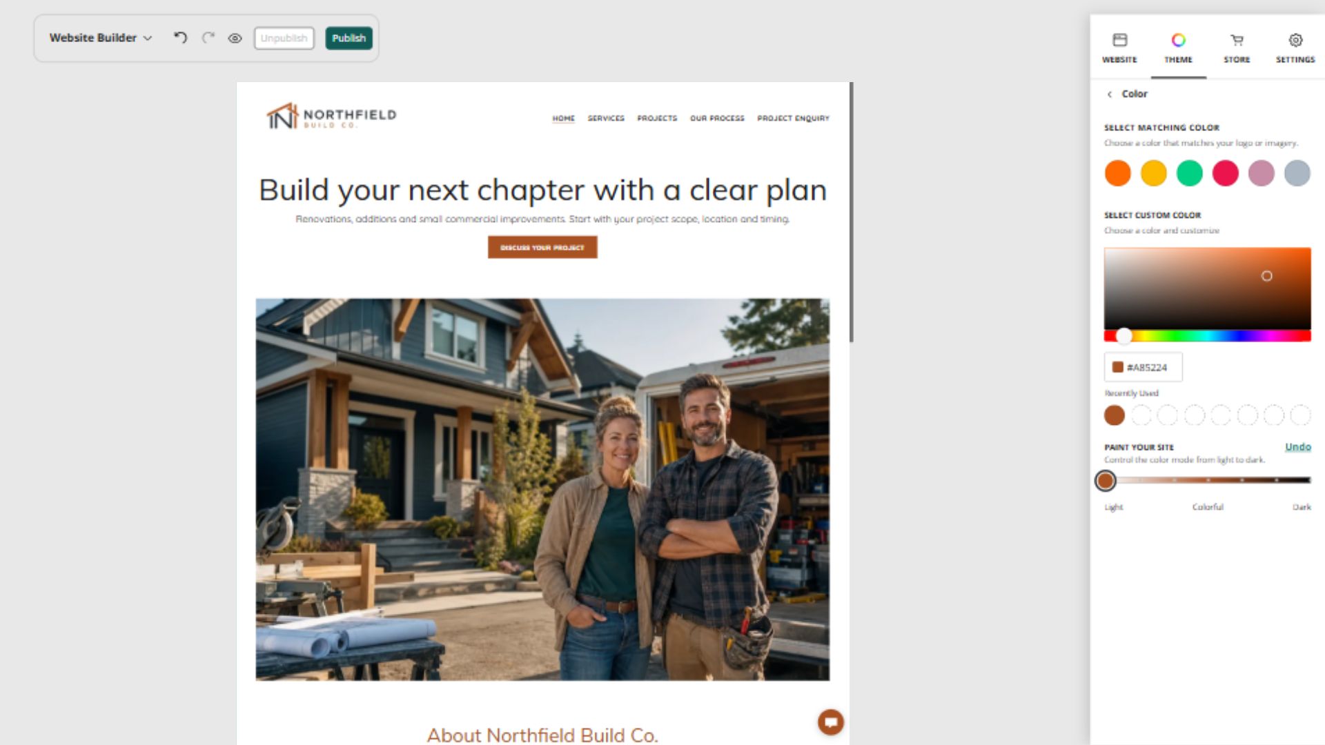 Northfield Build Co. desktop Paint your site position 1: Light endpoint