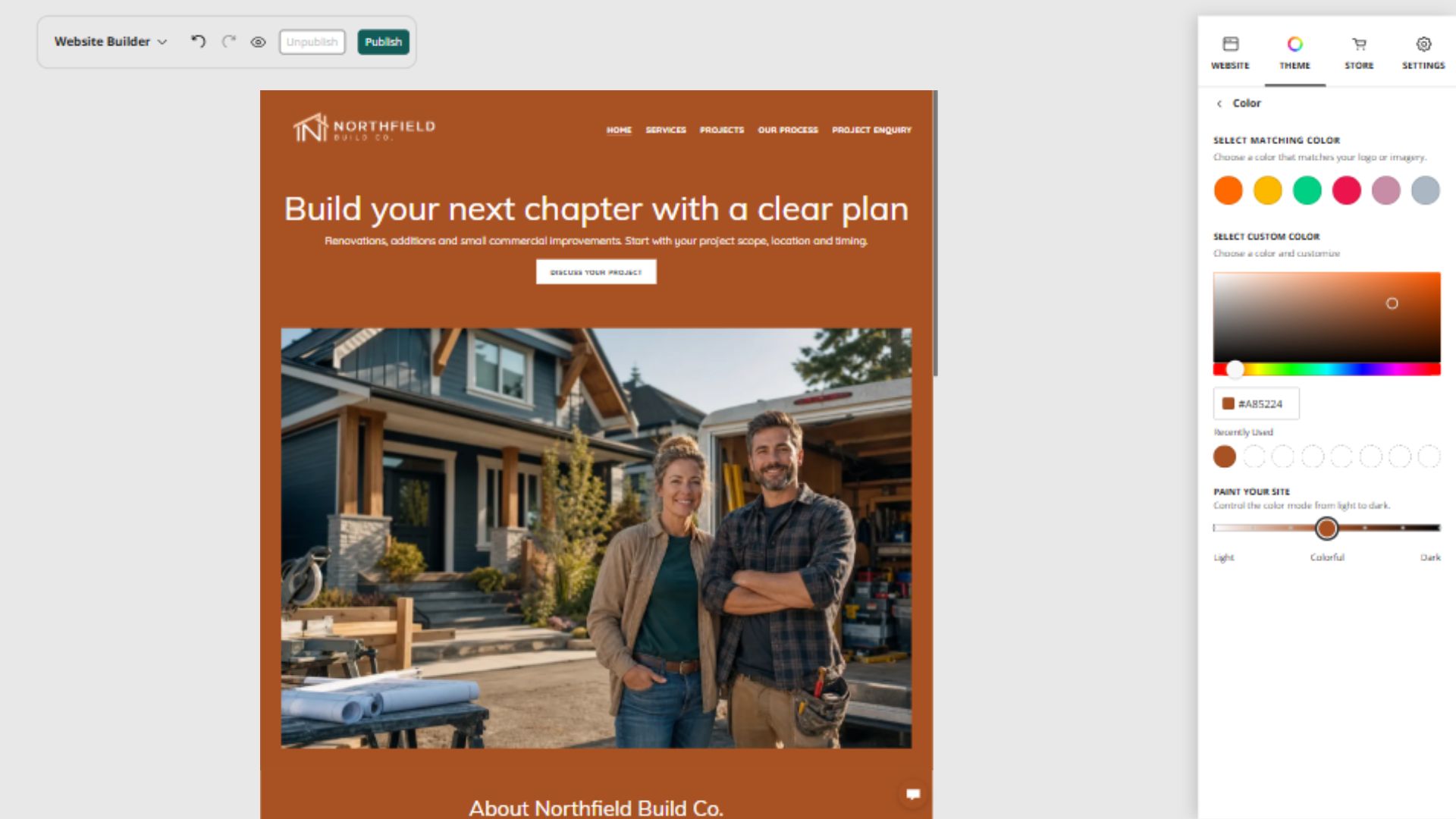Northfield Build Co. desktop Paint your site position 4: Colourful midpoint