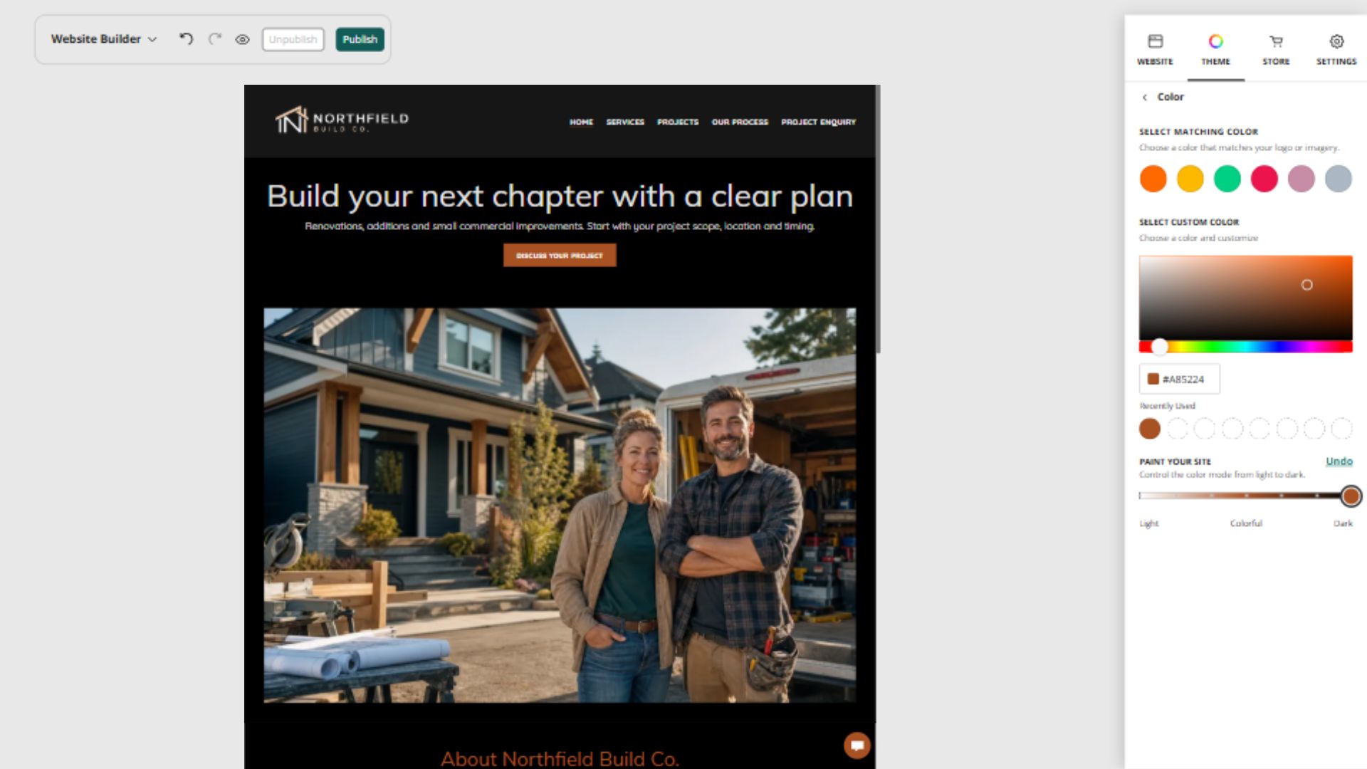Northfield Build Co. desktop Paint your site position 7: Dark endpoint