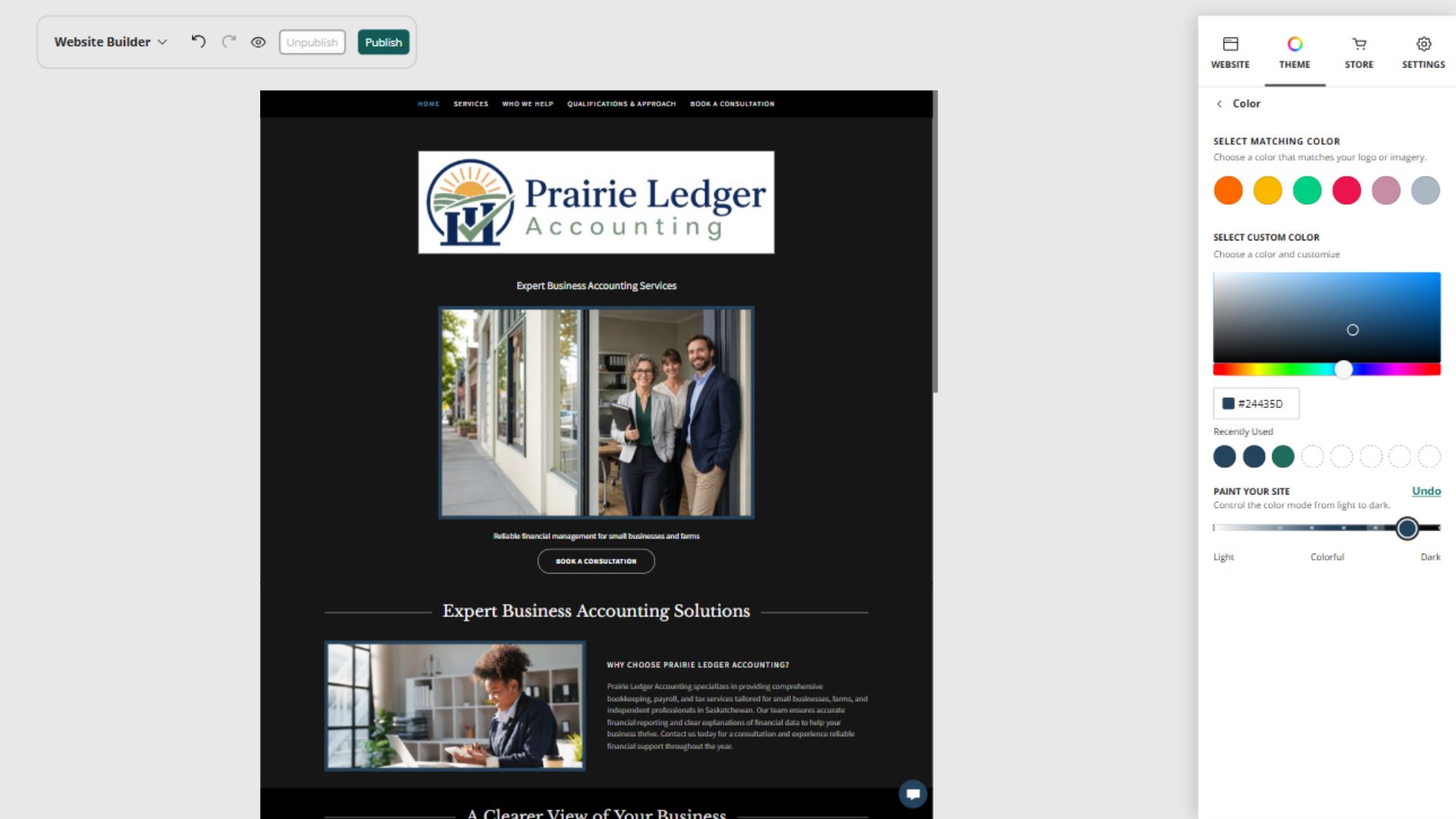 Prairie Ledger Accounting desktop Paint your site preview: Dark balanced