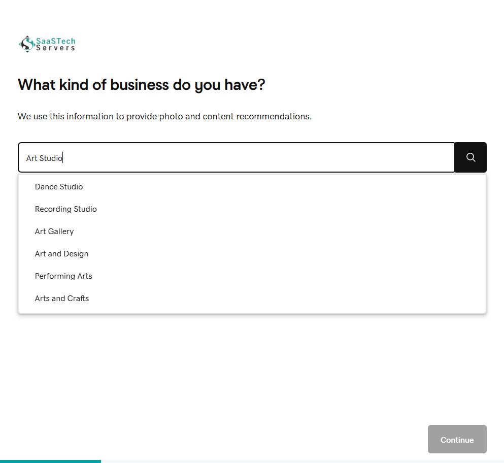 Website Builder setup with Art and Design selected