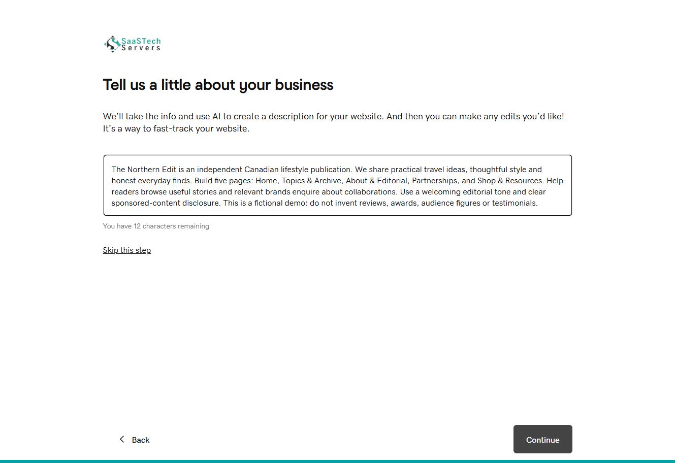 Website Builder description outlining The Northern Edit publication