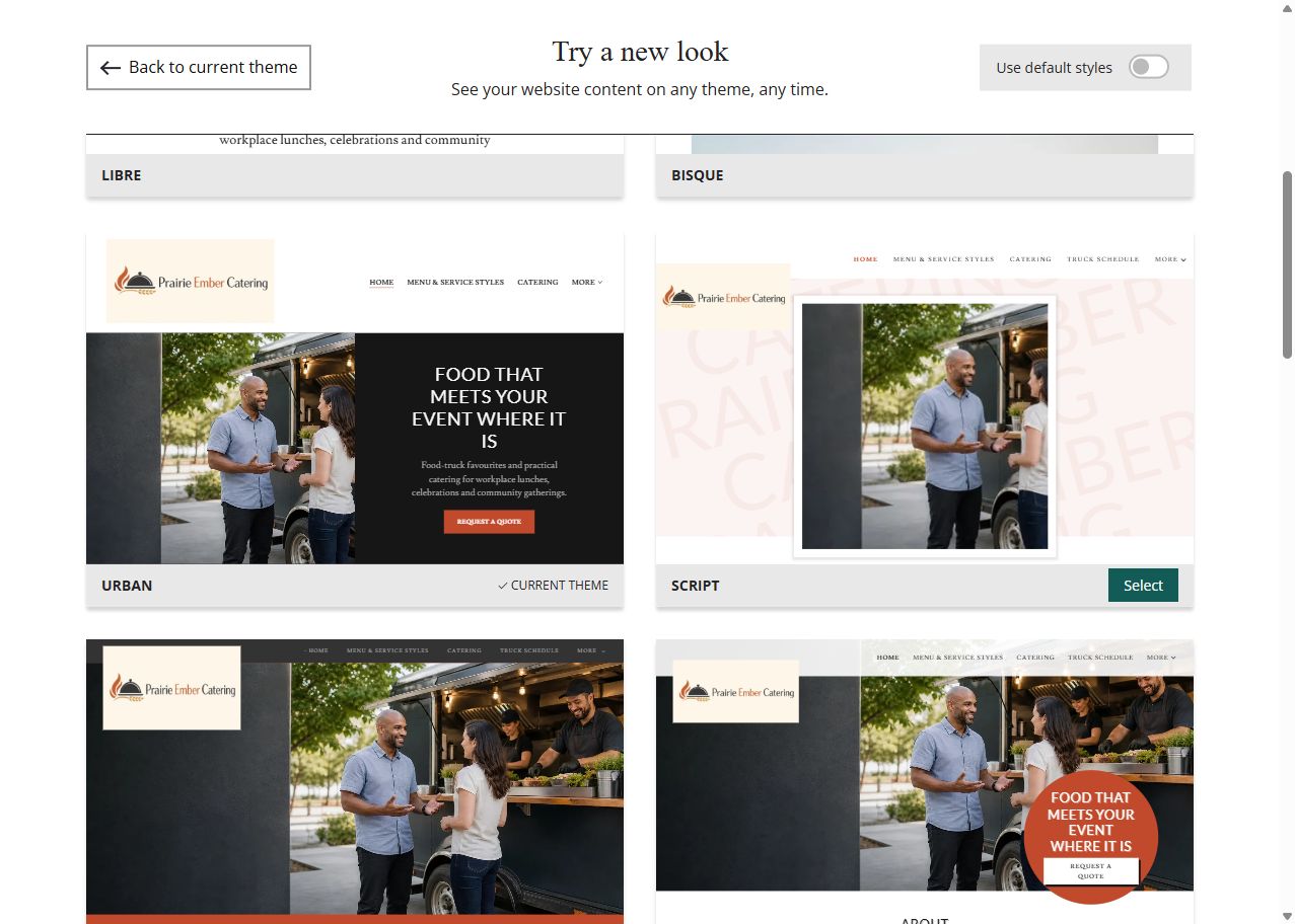 Prairie Ember selected-colour theme previews, set 2