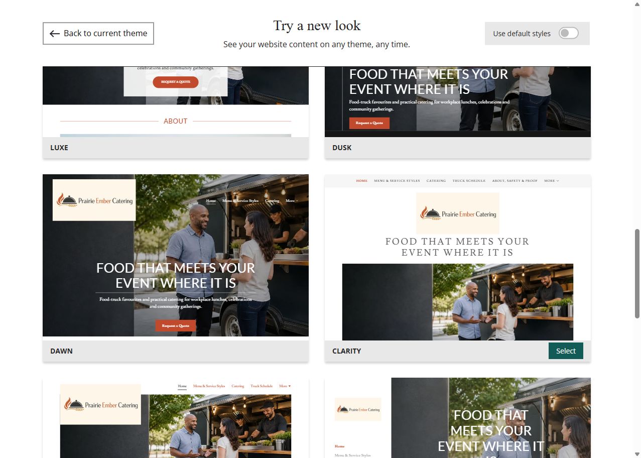 Prairie Ember selected-colour theme previews, set 4