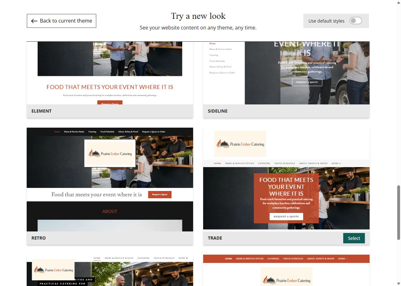Prairie Ember selected-colour theme previews, set 5