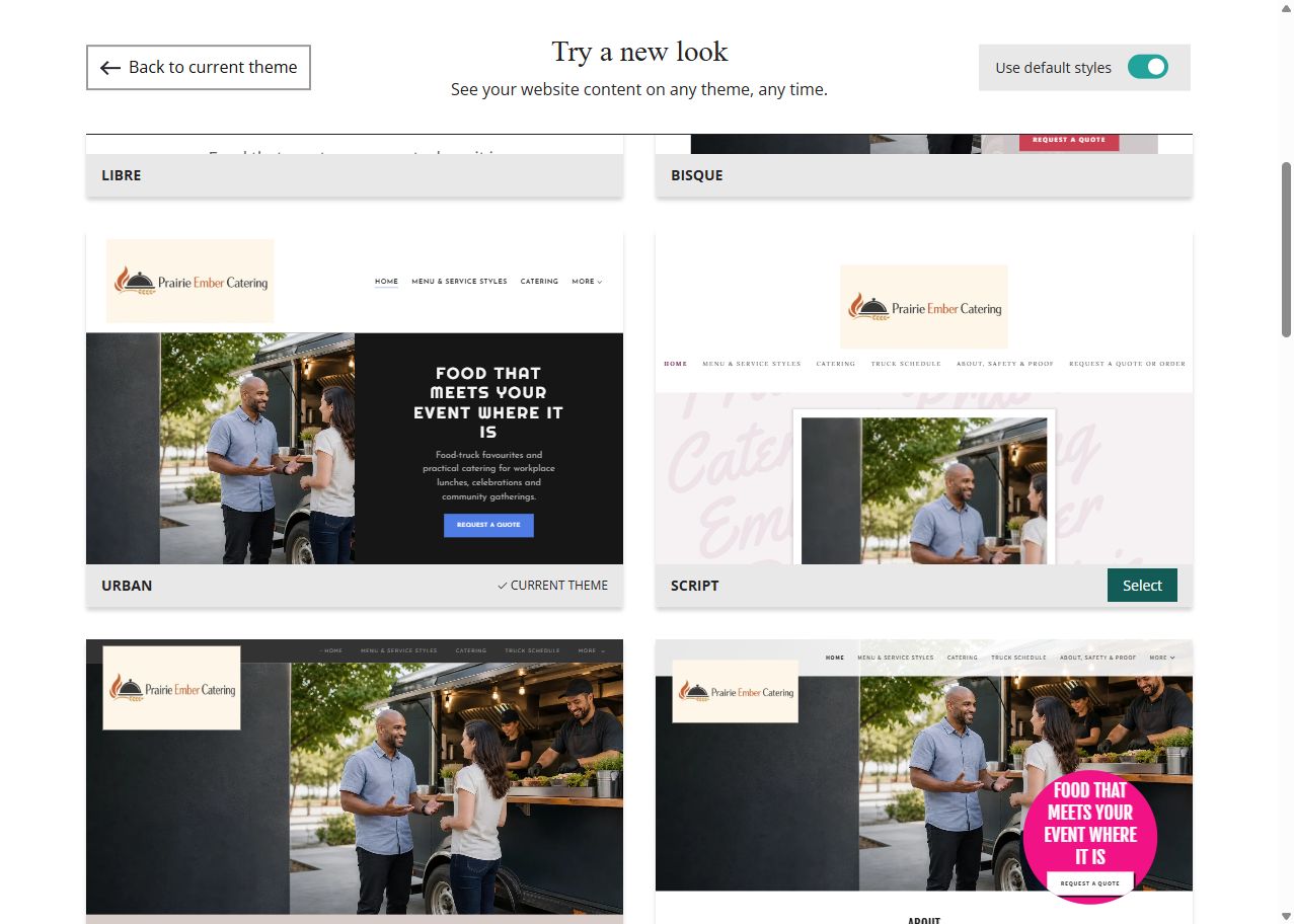 Prairie Ember default-style theme previews, set 2