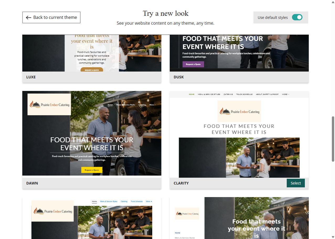 Prairie Ember default-style theme previews, set 4