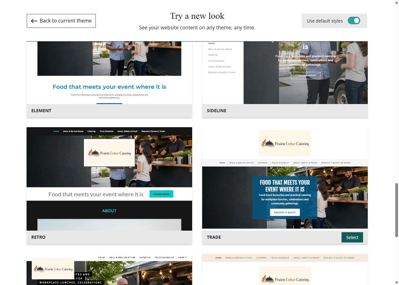 Prairie Ember default-style theme previews, set 5
