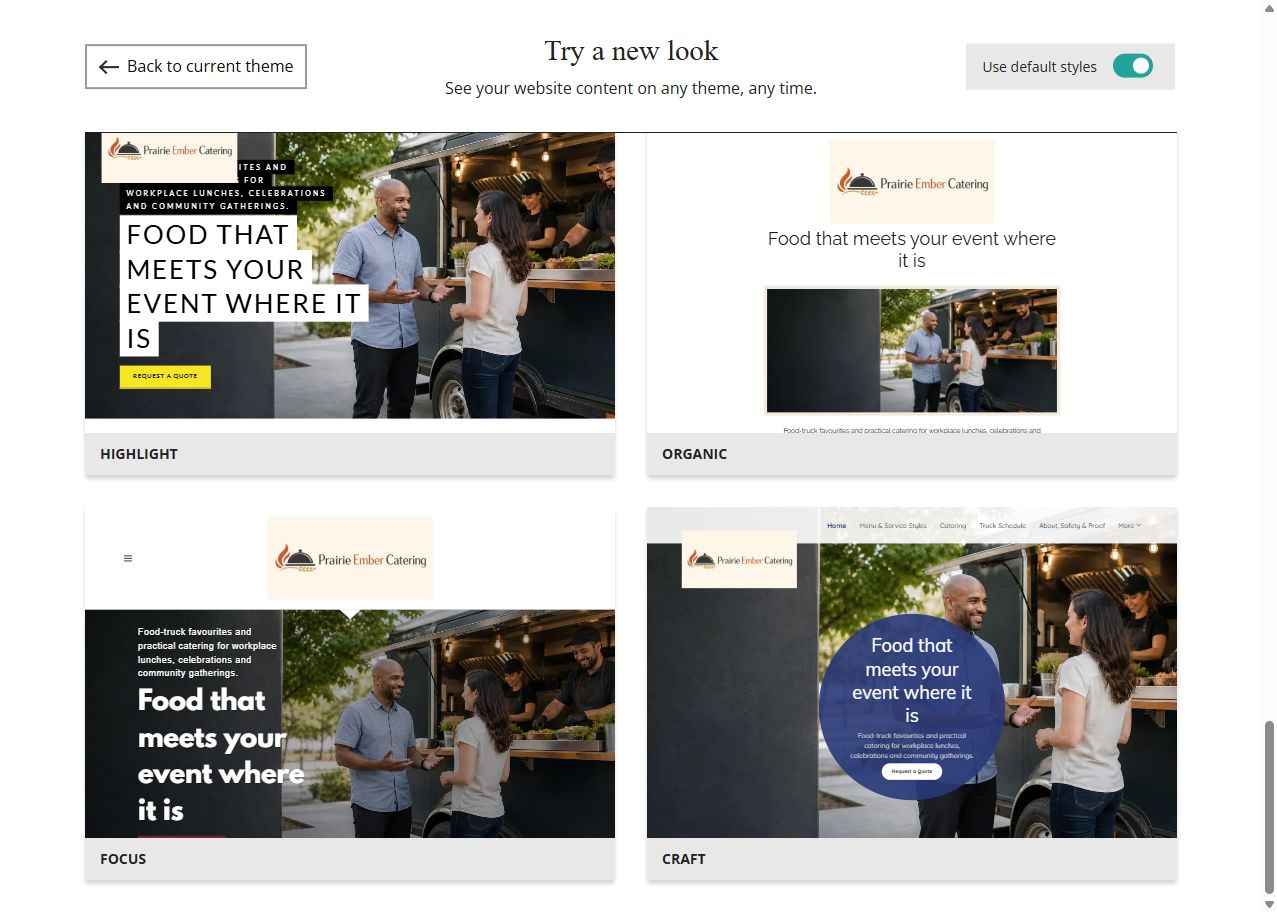 Prairie Ember default-style theme previews, set 7