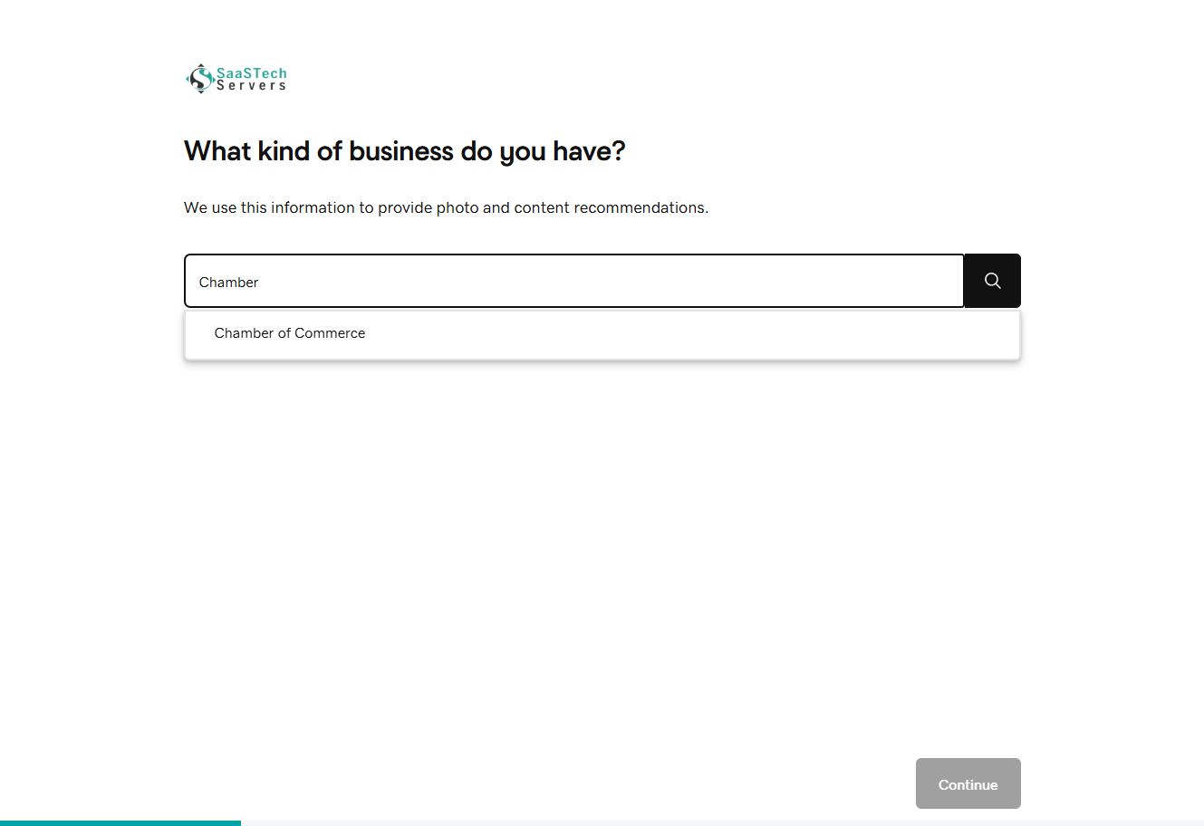 Website Builder showing Chamber of Commerce category suggestions