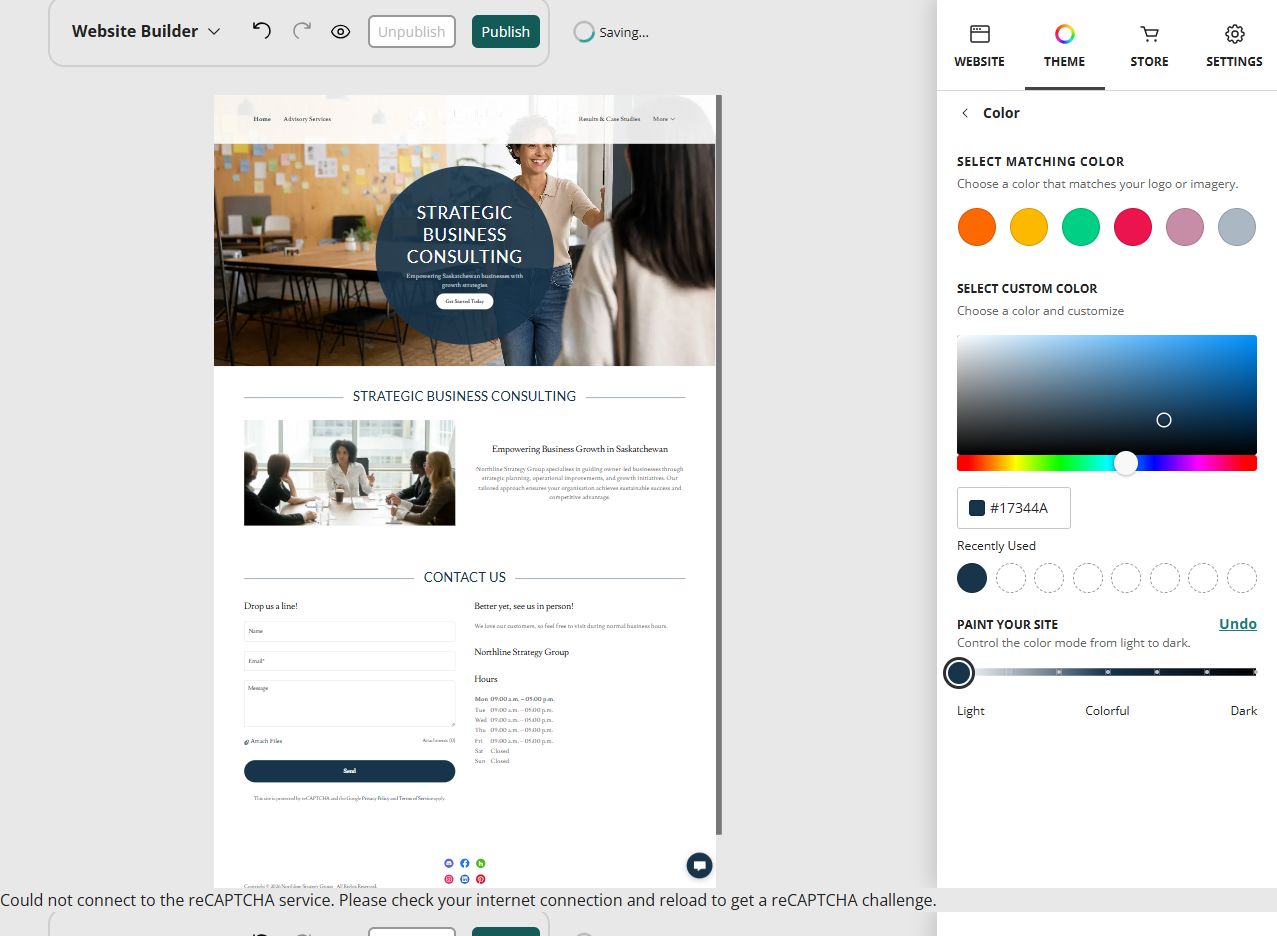 Northline Strategy Group home page in the Website Builder lightest paint setting