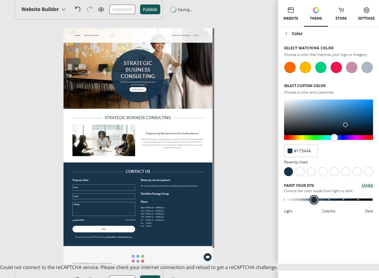 Northline Strategy Group home page in the Website Builder soft paint setting