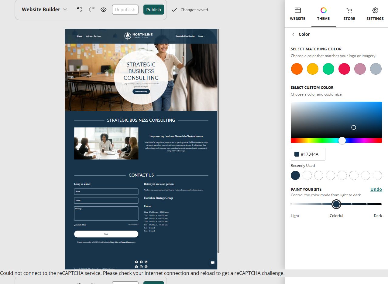 Northline Strategy Group home page in the Website Builder colourful paint setting