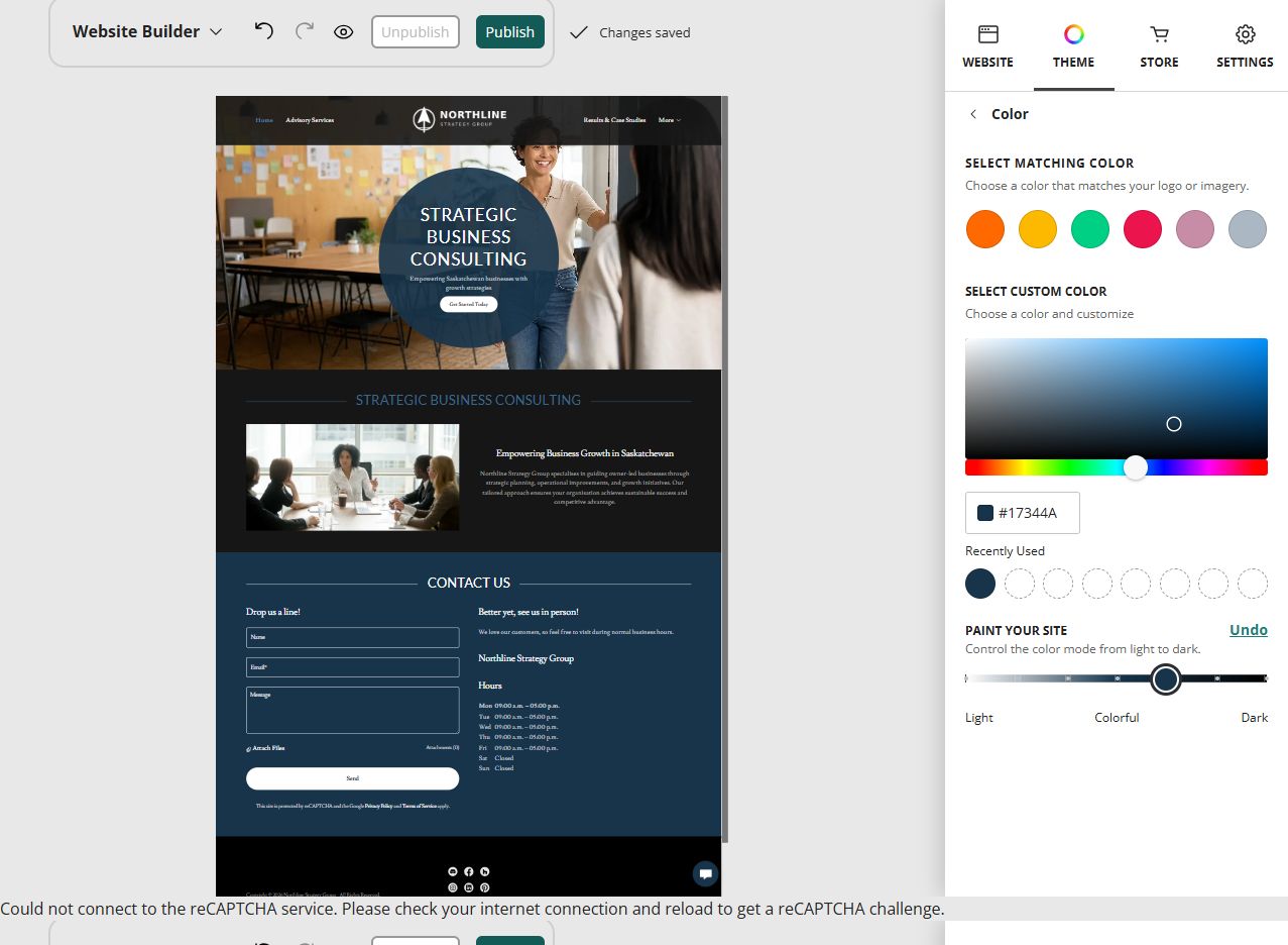 Northline Strategy Group home page in the Website Builder rich paint setting