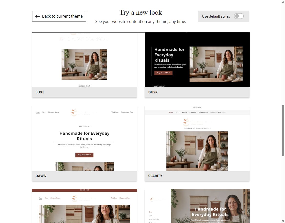 Copper Willow Craft Studio selected-colour Website Builder theme previews, set 6