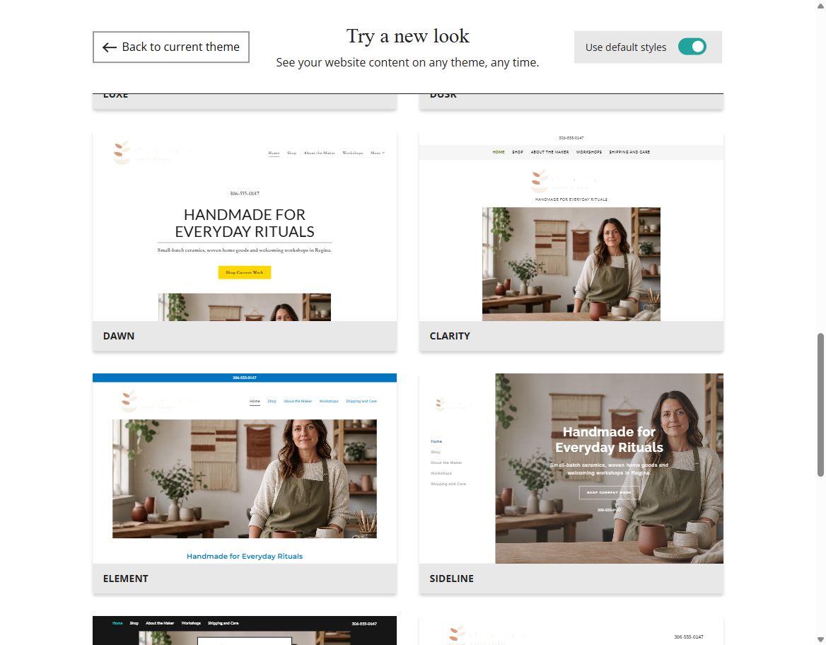 Copper Willow Craft Studio default-style Website Builder theme previews, set 5