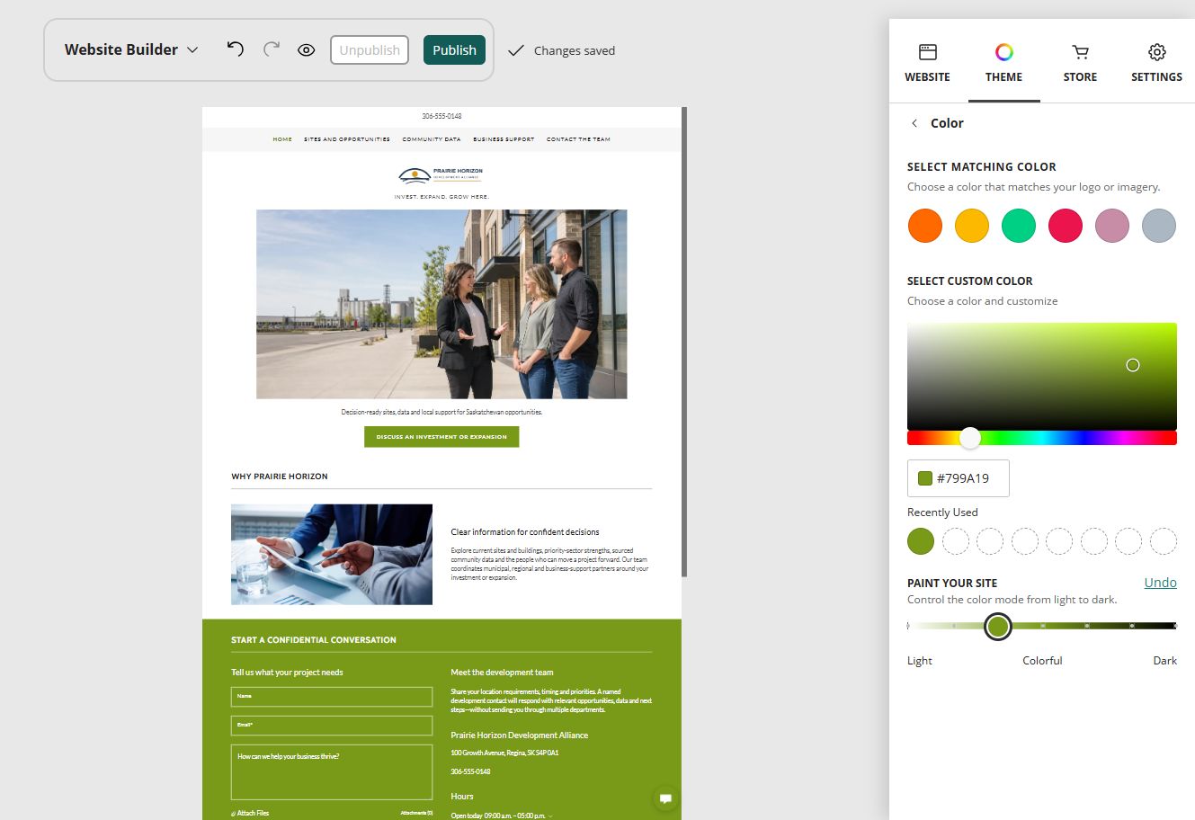 Prairie Horizon Development Alliance at Website Builder Paint slider position 3 of 7, colourful with a light base
