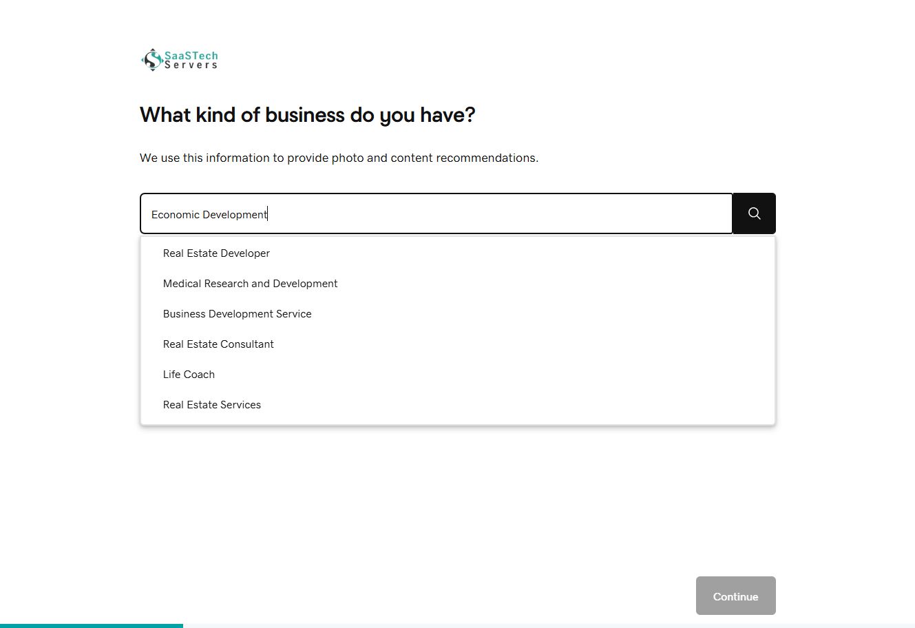 Website Builder showing economic development category suggestions