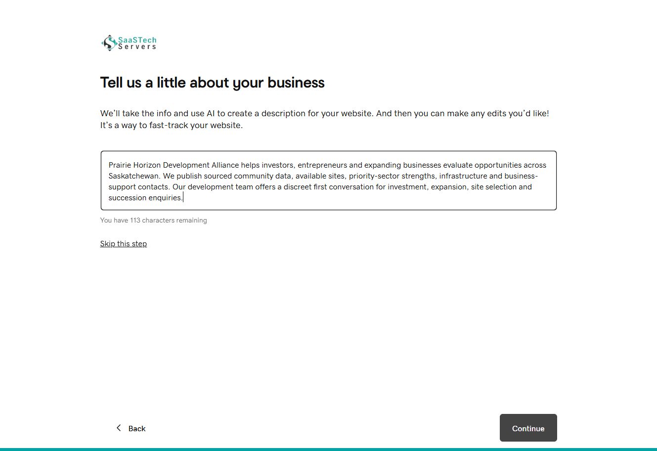 Prairie Horizon Development Alliance description in Website Builder