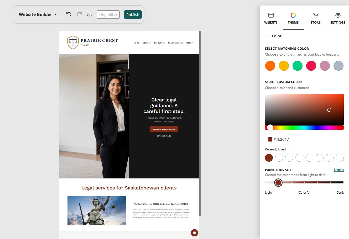 Prairie Crest Law at Website Builder Paint slider position 2 of 7, light toward colourful