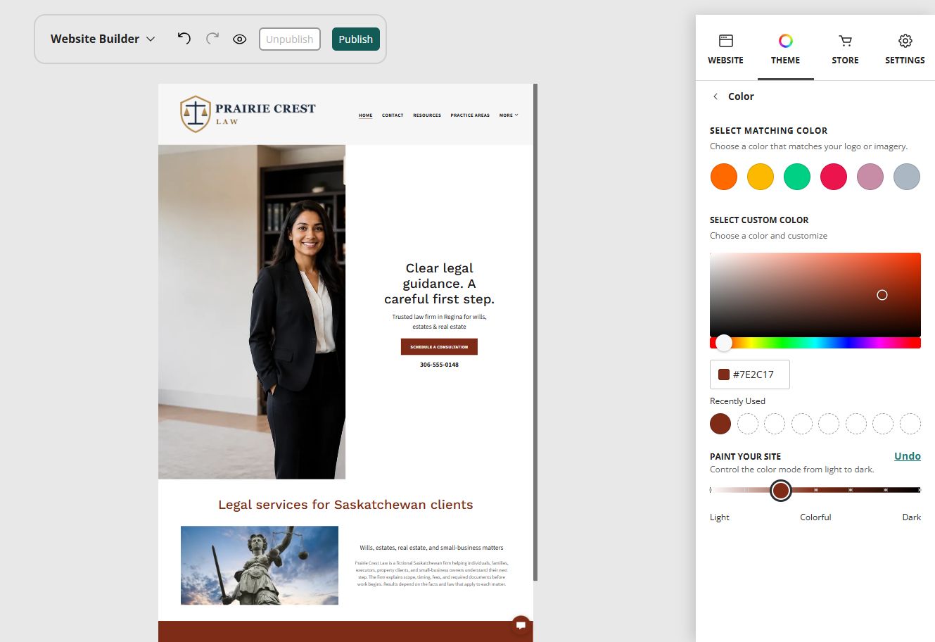 Prairie Crest Law at Website Builder Paint slider position 3 of 7, colourful with a light base