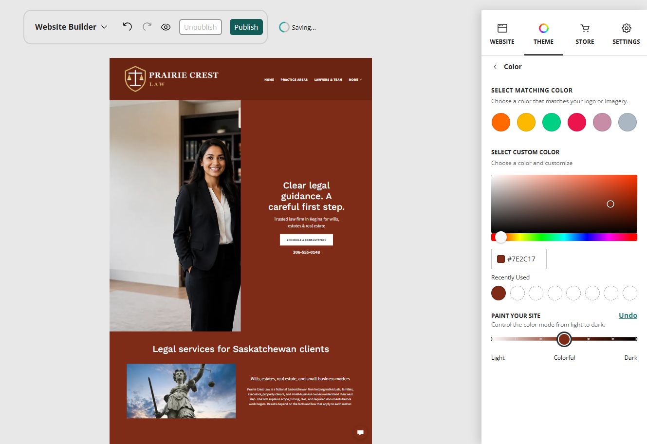 Prairie Crest Law at Website Builder Paint slider position 4 of 7, colourful midpoint