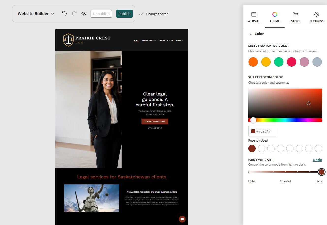 Prairie Crest Law at Website Builder Paint slider position 7 of 7, dark