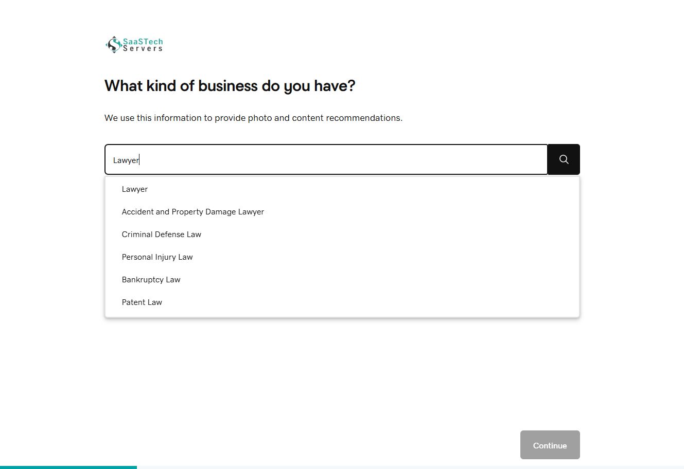 Website Builder showing lawyer and law office category suggestions