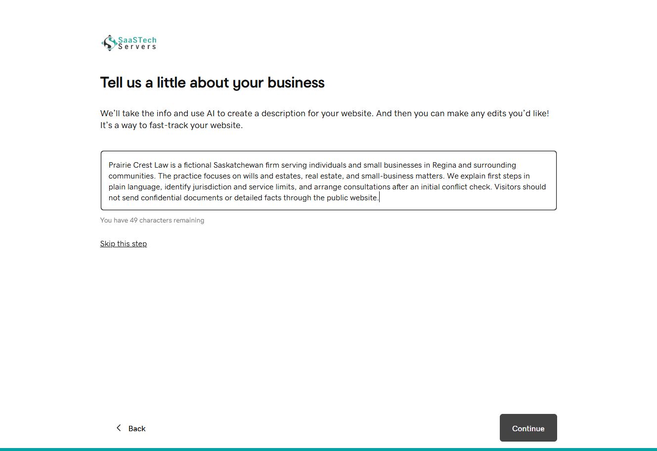 Website Builder with the Prairie Crest Law business description