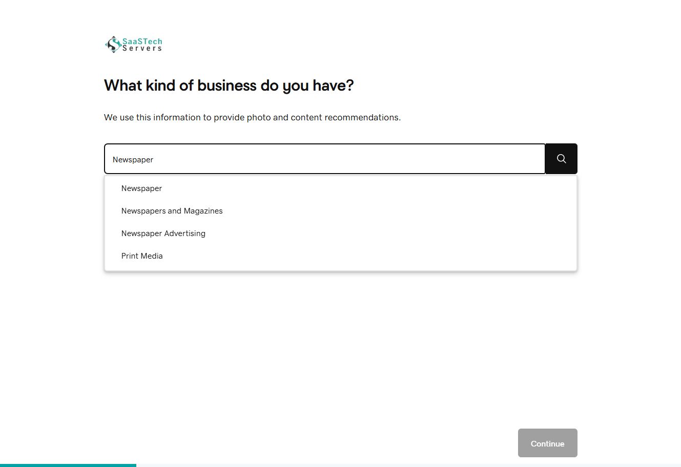 Website Builder setup showing newspaper and magazine category suggestions