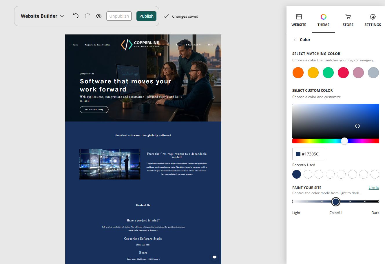 Copperline Software Studio in the Website Builder colourful paint setting