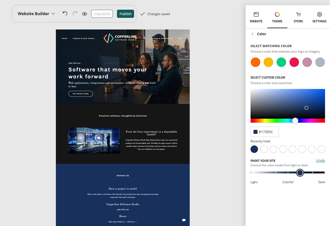 Copperline Software Studio in the Website Builder rich colour paint setting