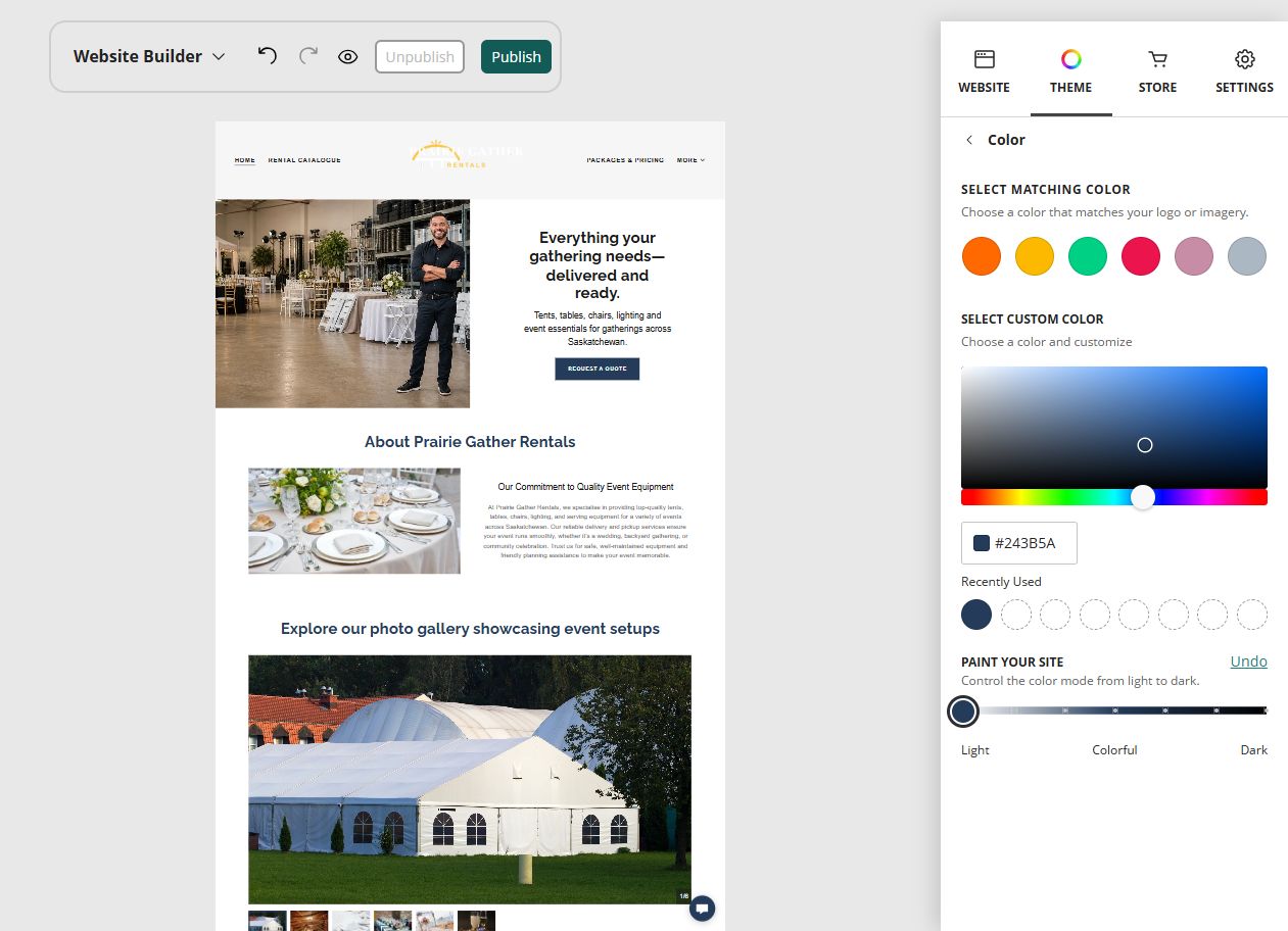 Prairie Gather Rentals at Website Builder Paint slider position 1 of 7, light