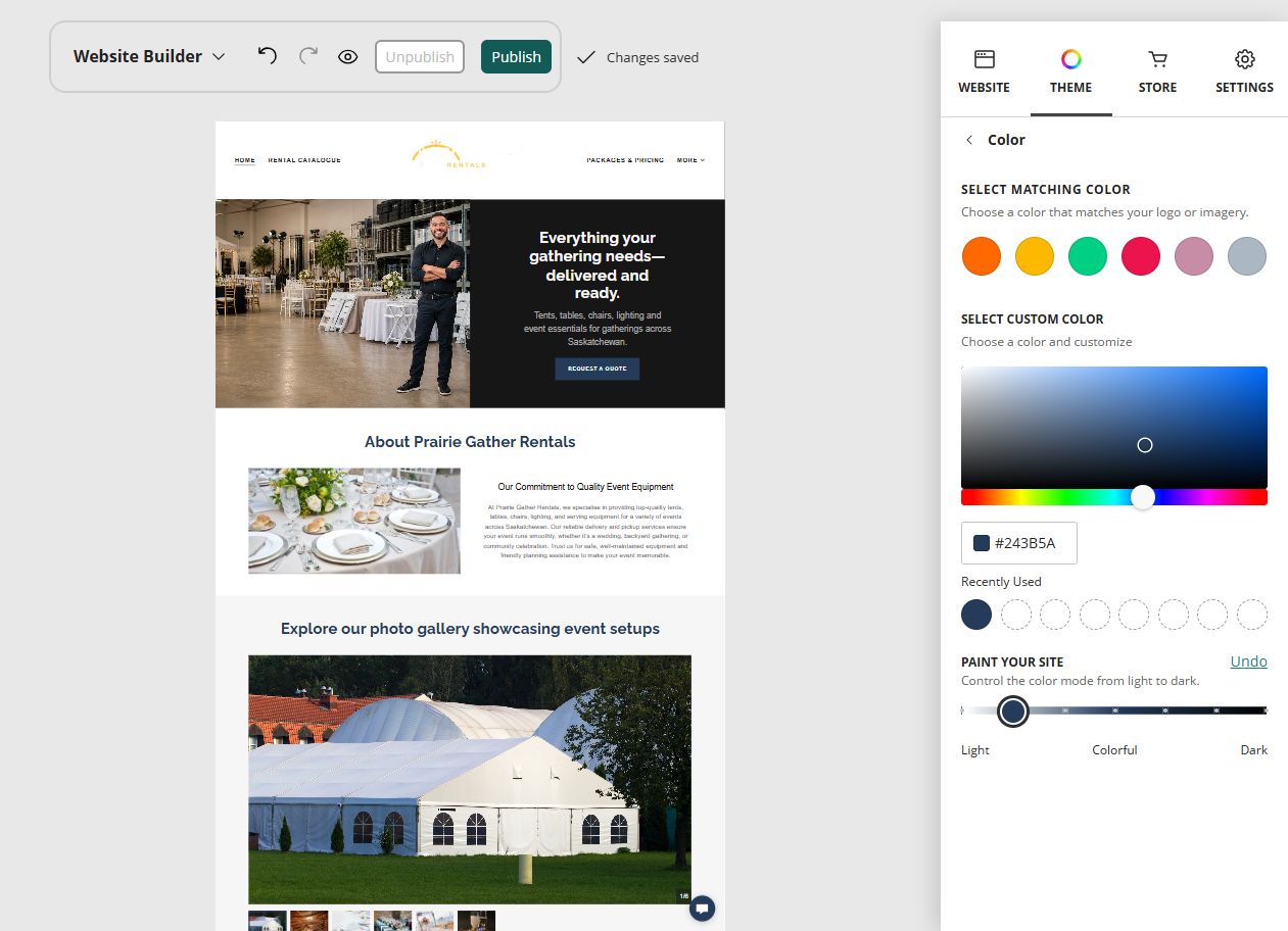 Prairie Gather Rentals at Website Builder Paint slider position 2 of 7, light toward colourful