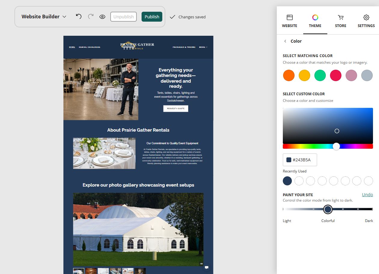 Prairie Gather Rentals at Website Builder Paint slider position 4 of 7, colourful midpoint