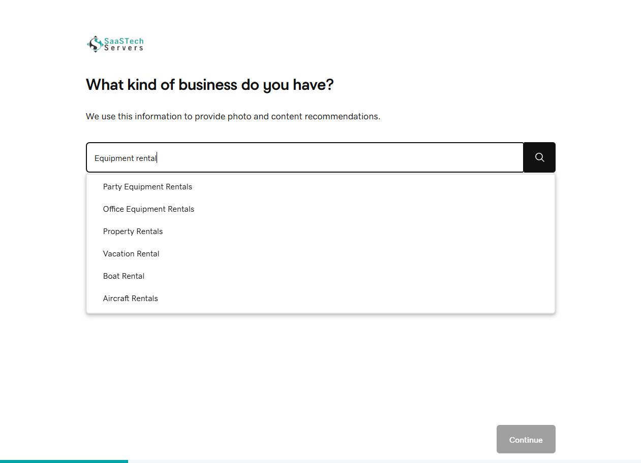 Website Builder showing party equipment rental category suggestions