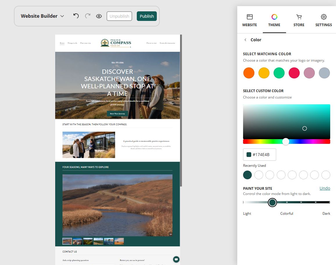 Prairie Compass Tourism at Website Builder Paint slider position 3 of 7, colourful with a light base