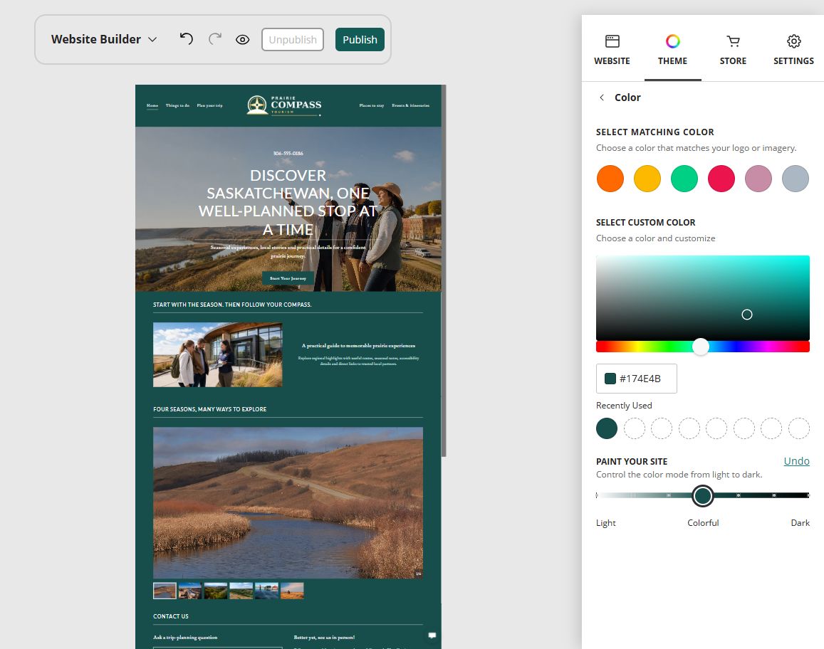 Prairie Compass Tourism at Website Builder Paint slider position 4 of 7, colourful midpoint