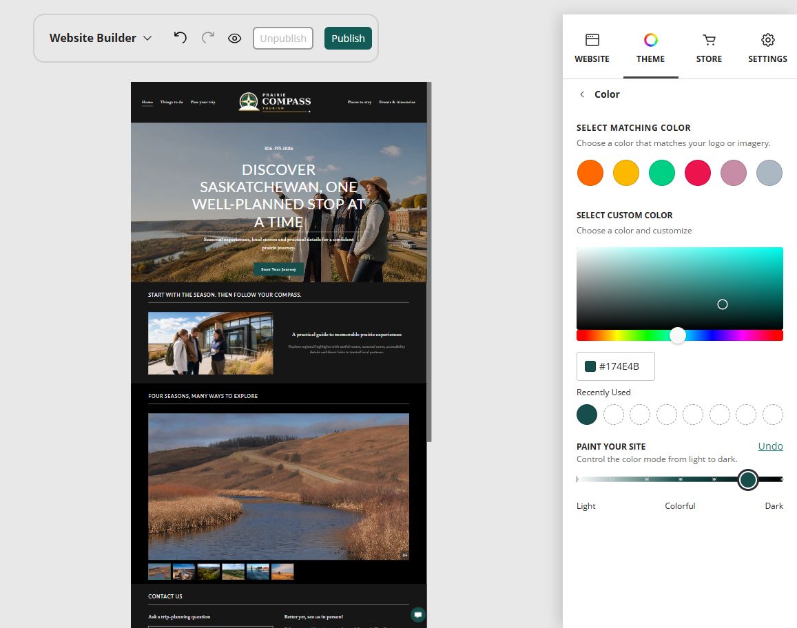 Prairie Compass Tourism at Website Builder Paint slider position 6 of 7, dark toward colourful