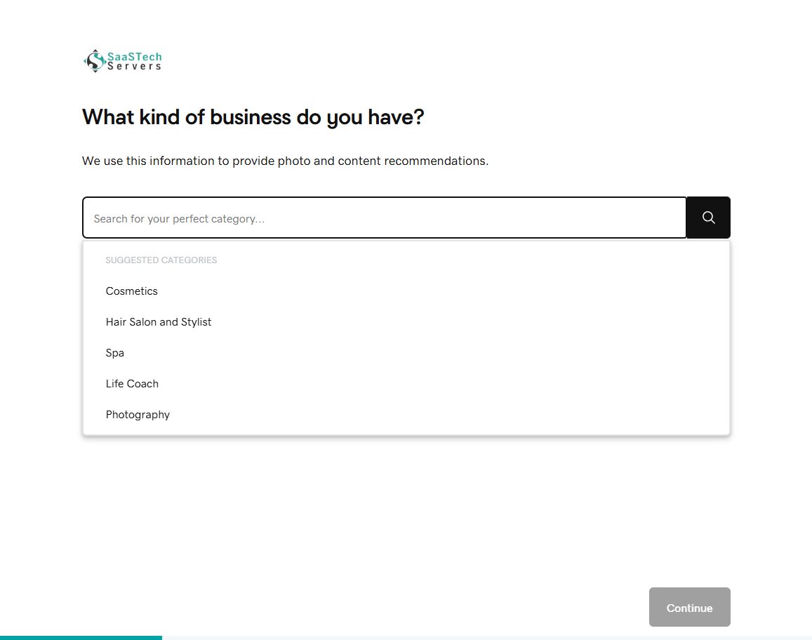 Website Builder asking for a tourism business category