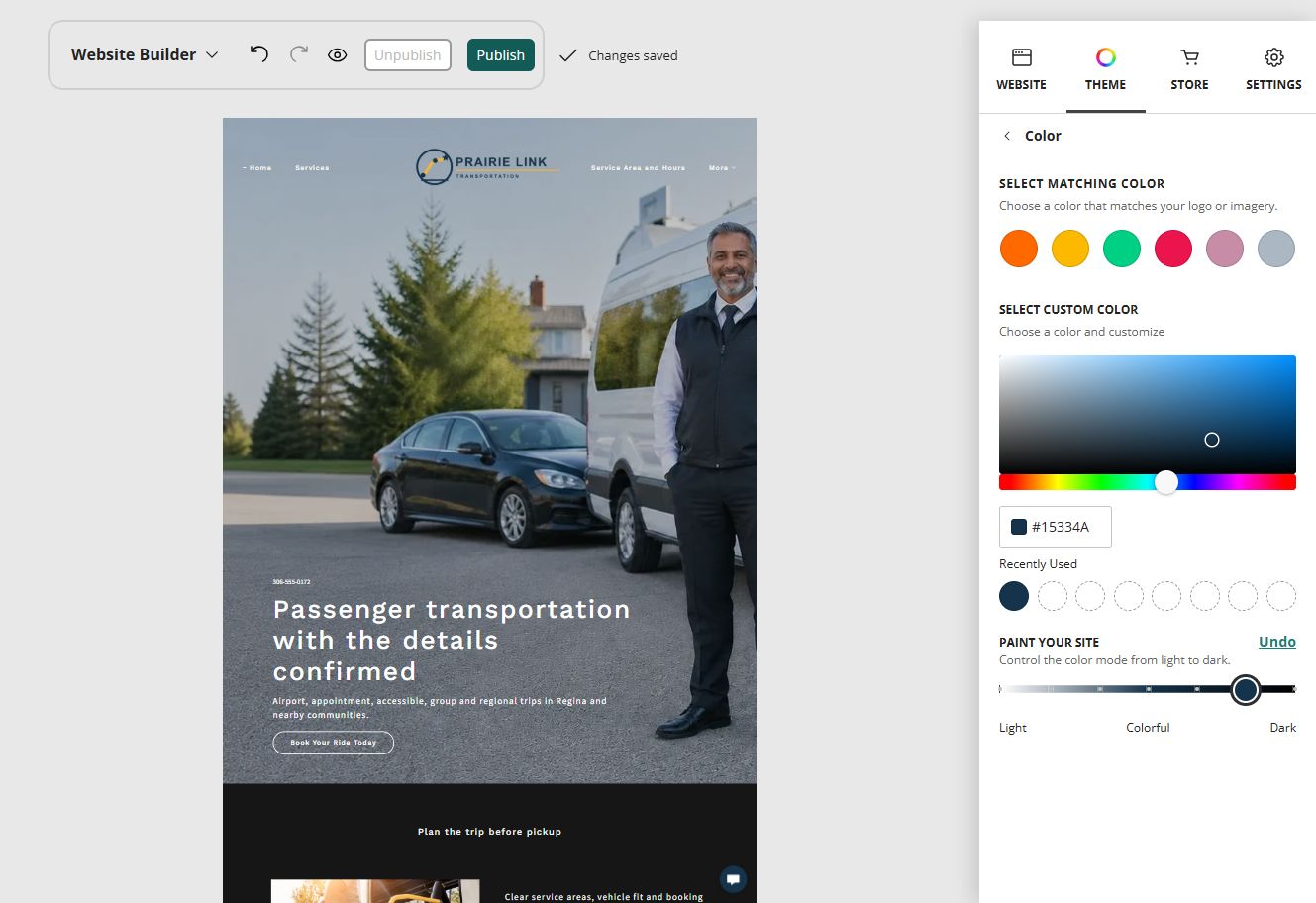 Prairie Link Transportation at Website Builder Paint position 6 of 7, dark toward colourful