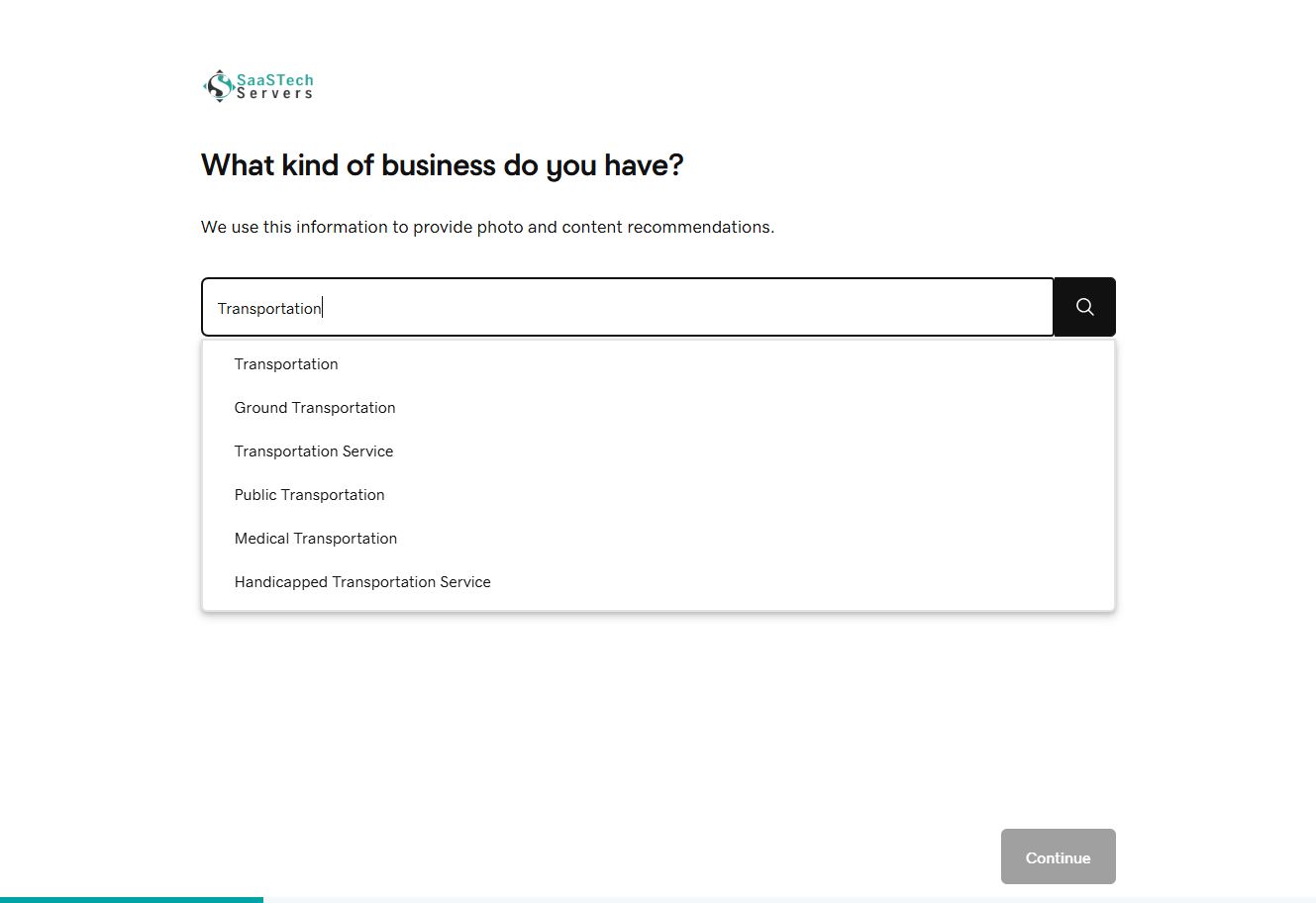 Website Builder showing transportation business category suggestions