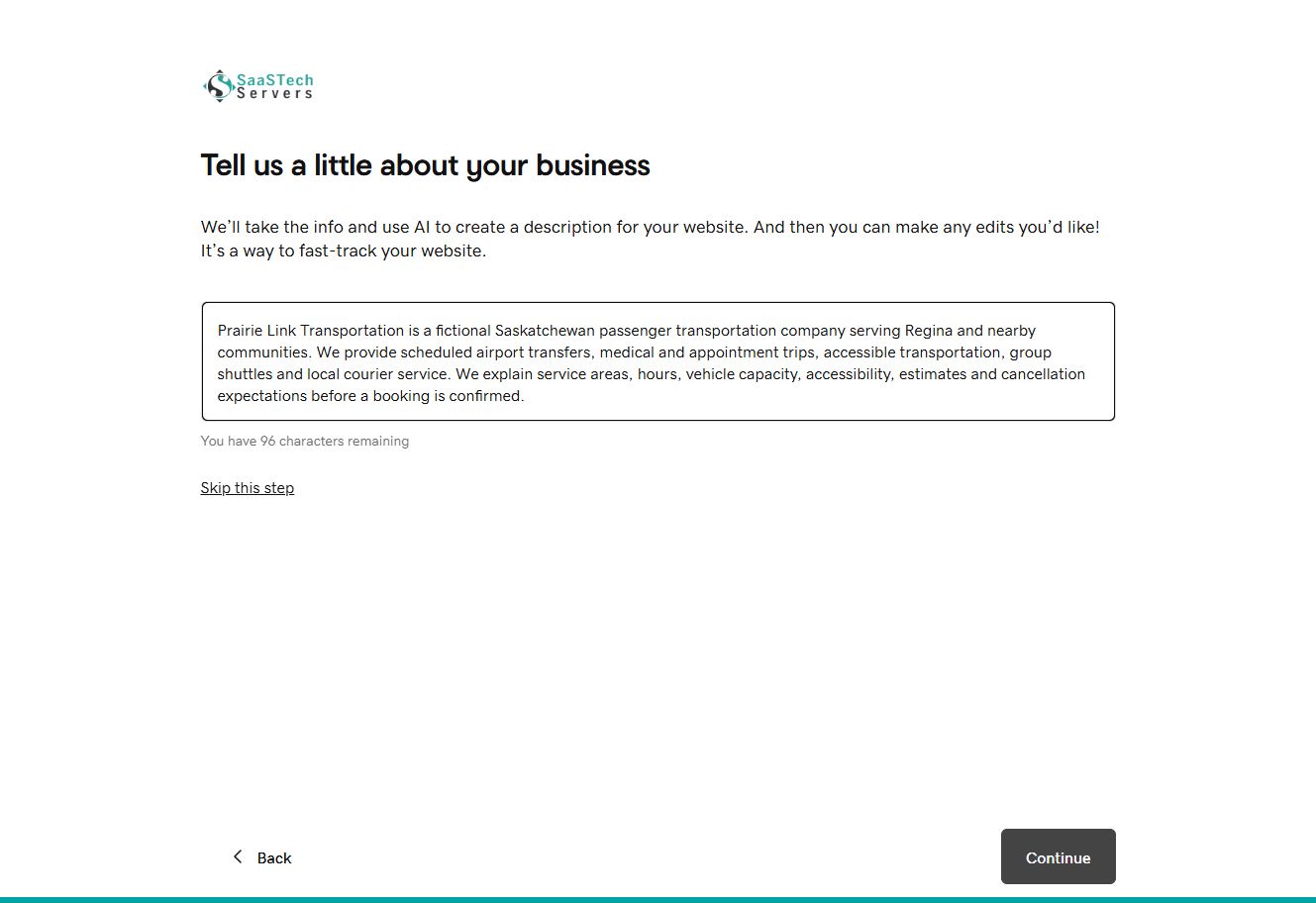 Prairie Link Transportation business description in Website Builder