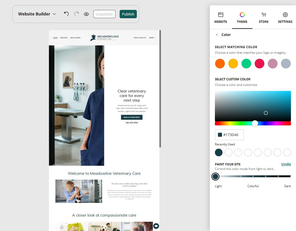 Meadowline Veterinary Care at Website Builder Paint slider position 1 of 7, light