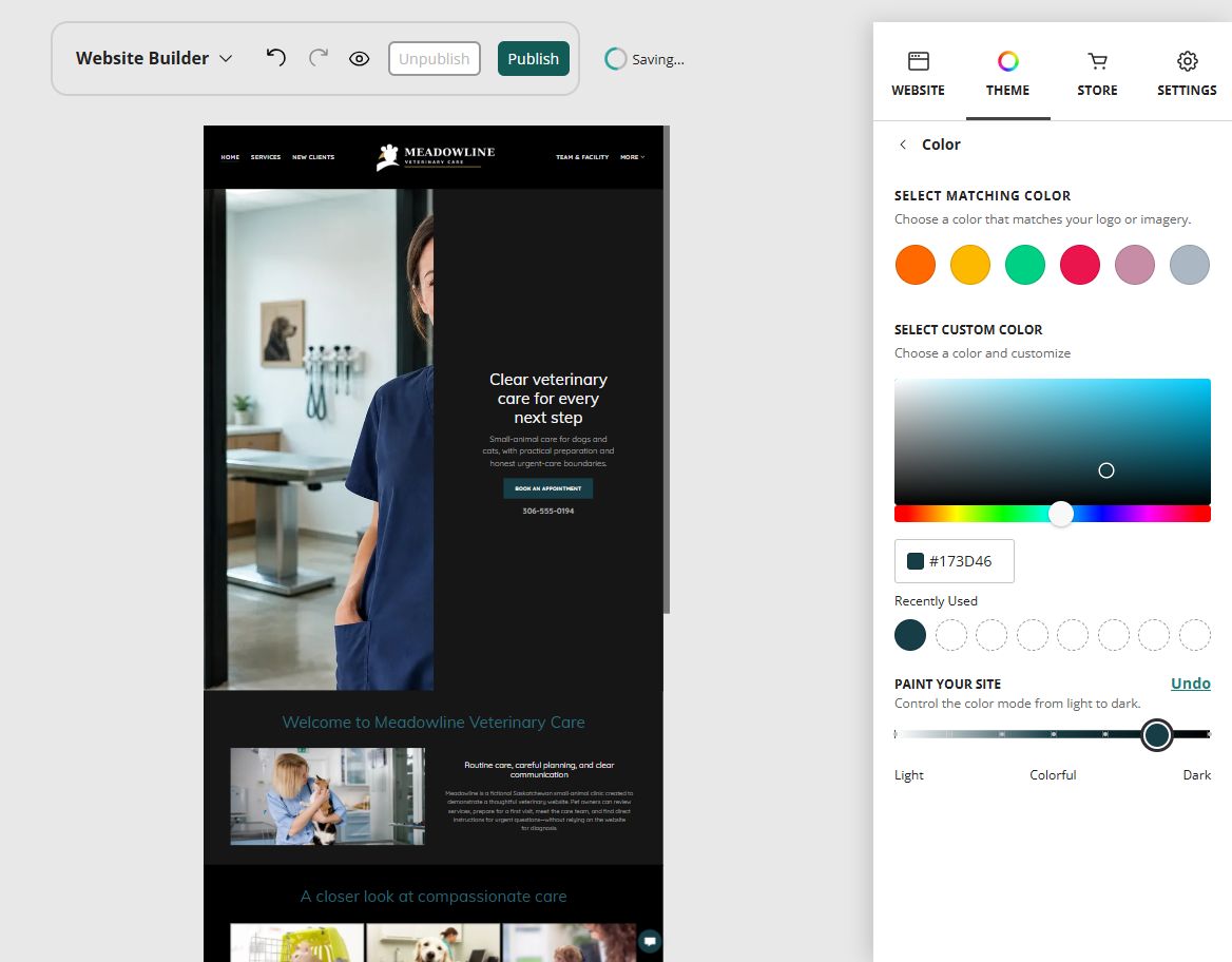 Meadowline Veterinary Care at Website Builder Paint slider position 6 of 7, dark toward colourful