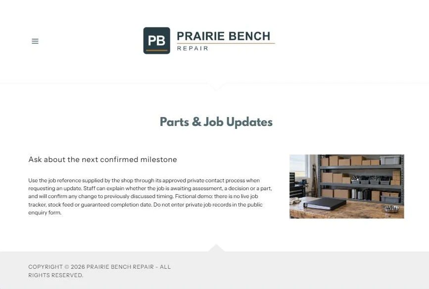 Captured first-screen Parts & Job Updates example