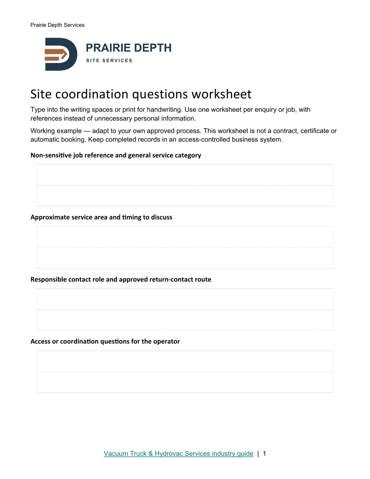 Site coordination questions worksheet · Page 1