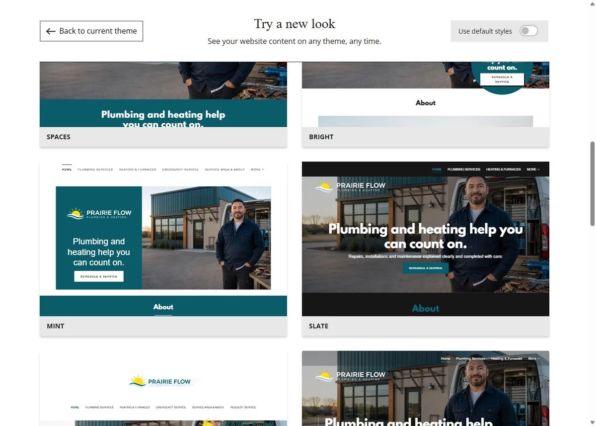 Prairie Flow selected-colour theme previews, set 3
